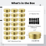 100PCS Small Aluminum Cans, 2oz Metal Round Tins, 60ml Metal Container with Screw Lid, DIY Candle Making Jar, Refillable Cans for Lotion Bars, Balms, Salves, Spices, Tea Leaves, Beads