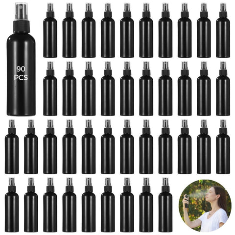 90PCS Black Plastic Spray Bottles, 4oz Portable Travel Bottle, 120 ml Fine Mist Sprayers, Refillable Empty Plastic Containers for Perfumes Cosmetics Cleaning Solutions