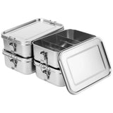4PCS 304 Stainless Steel Food Containers Set, 47.35 fl oz Metal Bento Box with Removable Dividers, Leakproof, Stackable, 7.95" x 5.51" x 2.6" for Meal Prep, Food Storage