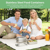4PCS 304 Stainless Steel Food Containers Set, 47.35 fl oz Metal Bento Box with Removable Dividers, Leakproof, Stackable, 7.95" x 5.51" x 2.6" for Meal Prep, Food Storage