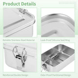 4PCS 304 Stainless Steel Food Containers Set, 47.35 fl oz Metal Bento Box with Removable Dividers, Leakproof, Stackable, 7.95" x 5.51" x 2.6" for Meal Prep, Food Storage
