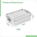 4PCS 304 Stainless Steel Food Containers Set, 47.35 fl oz Metal Bento Box with Removable Dividers, Leakproof, Stackable, 7.95" x 5.51" x 2.6" for Meal Prep, Food Storage