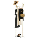Gold Clothing Rack with Marble Base, Freestanding Modern Coat Rack with Hooks, Small Bedroom Garment Stand for Corner Storage, Heavy-duty Clothing Organizer for Entryway, Hallway