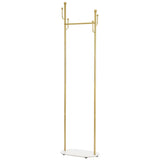 Gold Clothing Rack with Marble Base, Freestanding Modern Coat Rack with Hooks, Small Bedroom Garment Stand for Corner Storage, Heavy-duty Clothing Organizer for Entryway, Hallway