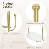 Gold Clothing Rack with Marble Base, Freestanding Modern Coat Rack with Hooks, Small Bedroom Garment Stand for Corner Storage, Heavy-duty Clothing Organizer for Entryway, Hallway