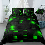 Neon Colorful Comforter Set Geometric Kids Bedding Set, 3 PCS Geometric Honeycomb Bed Set Modern Quilt Set 1 Comforter 2 Pillowcases, Modern Style Duvet Set for All Season(Green)