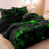 Neon Colorful Comforter Set Geometric Kids Bedding Set, 3 PCS Geometric Honeycomb Bed Set Modern Quilt Set 1 Comforter 2 Pillowcases, Modern Style Duvet Set for All Season(Green)