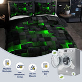 Neon Colorful Comforter Set Geometric Kids Bedding Set, 3 PCS Geometric Honeycomb Bed Set Modern Quilt Set 1 Comforter 2 Pillowcases, Modern Style Duvet Set for All Season(Green)