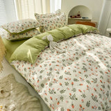 4 Piece Green Floral Comforter Set Size, Soft Breathable Comforter Bedding Set, Bed in a Bag Queen, Soft Microfiber Complete Bedding Set with Sheets for All Season
