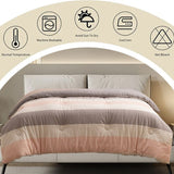 Soft Washed Microfiber Quilt, Warm Thickened Winter Comforter for Student Dorm Bedroom, Gray Pink Stripe In Australia - Darrahopens