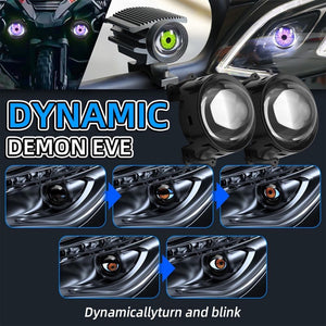 Evil Eye LED Dynamic Headlight, Universal LED Lens Light for Car Motorcycle Modification, 2 PC, Style B