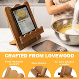 Wood Cookbook Stand, Wave Edge and Adjustable Angle, Premium Acacia Wood Construction, Hands Free Cooking, for Hand Free Cooking Home Decor