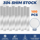 100-Pack 304 Stainless Steel Shim Stock, Burr Free Cutting Process, for Mechanical Calibration Door Hinge Leveling and Industrial Equipment Assembly