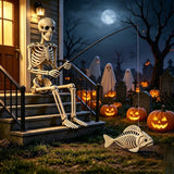 Fisherman Skeleton Halloween Decor, Plastic Skeleton with Fishing Rod and Fish Skeleton, Spooky Yard Pond Porch Tabletop Decoration, Includes 1 Skeleton, 1 Fish Skeleton, 1 Fishing Rod In Australia - Darrahopens