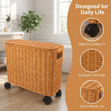 Narrow Plastic Rattan Storage Basket with Lid and Wheels, Space-Saving Home Organizer for Efficient Storage In Australia - Darrahopens