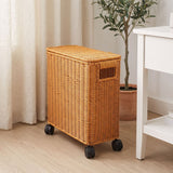 Narrow Plastic Rattan Storage Basket with Lid and Wheels, Space-Saving Home Organizer for Efficient Storage In Australia - Darrahopens