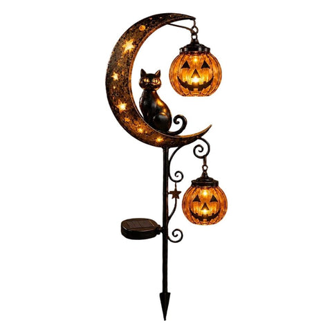 Solar Moon Pumpkin Garden Stake Light Metal Decorative Outdoor Solar Lights For Yard Patio Walkway Fall Decor (33.46x11.81in Orange) In Australia - Darrahopens