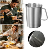 Large Stainless Steel Measuring Pitcher Marked Liquid Cup Heat‑Resistant Pour Vessel For Home Barista Baking And Drink Mixing Work