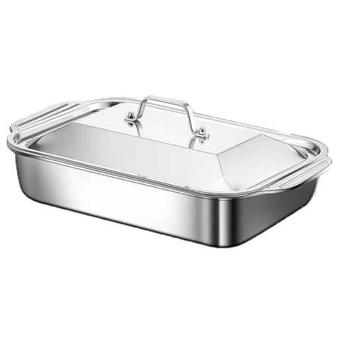 Deep Stainless Steel Baking Tray With Matching Lid Large Capacity Roasting Pan For Fish Meat Vegetables BBQ Buffet Holiday Home Dinner Gathering