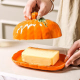 Halloween Pumpkin Ceramic Butter Dish With Lid Seasonal Tabletop Storage Container For Kitchen Counter Dining Table Fall Home Decor