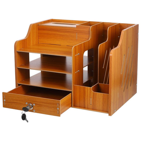 Desk Storage Organizer Wooden Light Brown 1Set For Students And Home Workers