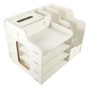 Versatile White Desk Organizer with Lockable Drawer for Pen and File Storage in Home Office