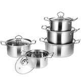 5-Piece Large Stainless Steel Stockpot Set with Glass Lids for Cooking and Kitchen Use
