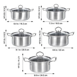 5-Piece Large Stainless Steel Stockpot Set with Glass Lids for Cooking and Kitchen Use