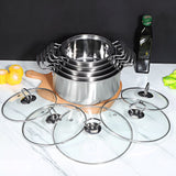 5-Piece Large Stainless Steel Stockpot Set with Glass Lids for Cooking and Kitchen Use
