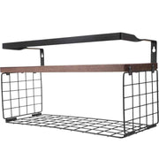 Wall Mounted Floating Shelf with Storage Basket, Black Carbon Steel Wood In Australia - Darrahopens