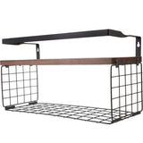 Wall Mounted Floating Shelf with Storage Basket, Black Carbon Steel Wood In Australia - Darrahopens