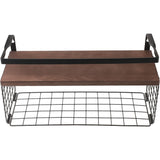 Wall Mounted Floating Shelf with Storage Basket, Black Carbon Steel Wood In Australia - Darrahopens