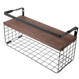 Wall Mounted Floating Shelf with Storage Basket, Black Carbon Steel Wood In Australia - Darrahopens