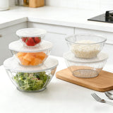 Mixing Bowls with Lids Set of 5, Borosilicate Baking Bowls for Cooking Meal Prep and Food Storage, Stackable Pyrex Style Kitchen Mixing Bowls with Textured Grip