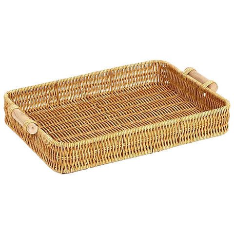 Woven Bread Baskets Rectangle Tabletop Storage, Serving Tray for Gifts, Poly Wicker Rattan Display Trays for Bread Food Vegetables Fruit Snacks Tabletop Restaurant Home In Australia - Darrahopens