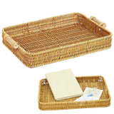 Woven Bread Baskets Rectangle Tabletop Storage, Serving Tray for Gifts, Poly Wicker Rattan Display Trays for Bread Food Vegetables Fruit Snacks Tabletop Restaurant Home In Australia - Darrahopens