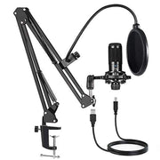 USB Condenser Microphone Bundle Kit,192KHZ/24BIT Professional Cardioid Computer Mic with Adjustable Scissor Arm Stand Shock Mount and Gain Knob for Recording,for Podcasting,Gaming