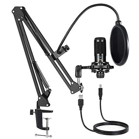 USB Condenser Microphone Bundle Kit,192KHZ/24BIT Professional Cardioid Computer Mic with Adjustable Scissor Arm Stand Shock Mount and Gain Knob for Recording,for Podcasting,Gaming