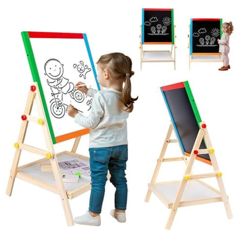 Easels for Painting Kids,Chalkboards for Kids Easel,Magnetic Whiteboards and Dry Erase Chalkboards,Adjustable Easel,with Storage Rack and Accessories,Best Gift Kids