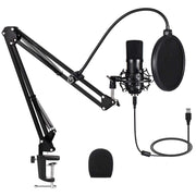 USB Streaming Podcast PC Microphone: Professional Computer Mic 192kHz/24bit Cardioid Condenser Mic Kit with Sound Card Boom Arm Shock Mount Pop Filter