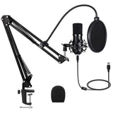 USB Streaming Podcast PC Microphone: Professional Computer Mic 192kHz/24bit Cardioid Condenser Mic Kit with Sound Card Boom Arm Shock Mount Pop Filter