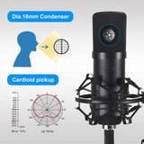 USB Streaming Podcast PC Microphone: Professional Computer Mic 192kHz/24bit Cardioid Condenser Mic Kit with Sound Card Boom Arm Shock Mount Pop Filter