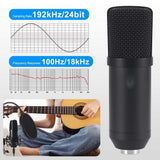 USB Streaming Podcast PC Microphone: Professional Computer Mic 192kHz/24bit Cardioid Condenser Mic Kit with Sound Card Boom Arm Shock Mount Pop Filter