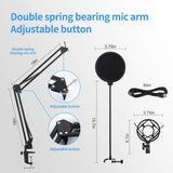 USB Streaming Podcast PC Microphone: Professional Computer Mic 192kHz/24bit Cardioid Condenser Mic Kit with Sound Card Boom Arm Shock Mount Pop Filter