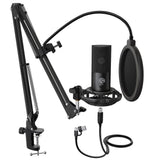 Studio Condenser USB Microphone Computer PC Microphone Kit with Adjustable Boom Arm Stand Shock Mount for Instruments Voice Overs Recording Podcasting YouTube Vocal Gaming Streaming-T669