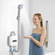 3500W Electric Tankless Water Heater Shower Head Set with LCD Display,Instant Hot Water for Home Use,White In Australia - Darrahopens