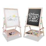 Wooden Height Adjustable Kids Art Easel with Double Sided Drawing Board Chalkboard and Dry Erase White Board