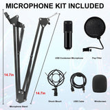 USB Microphone,PC Podcast Microphone Kit with Arm Stand,Professional Condenser Mic for Recording