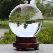 Crystal Ball 150mm Clear Crystal Ball Artificial Glass Crystal Ball Magic Healing Crystal Sphere Ball Lense Ball with Wooden Stand