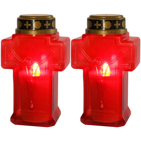 2pcs Cross Candle Light, Red Flickering Flameless Candles Reusable Church Graveyard Led Candles Grave Decorations In Australia - Darrahopens